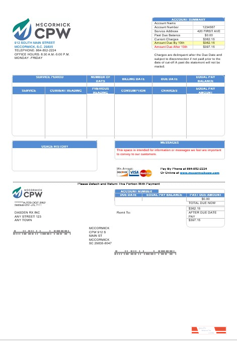 USA CPW business utility bill template in Word and PDF formats